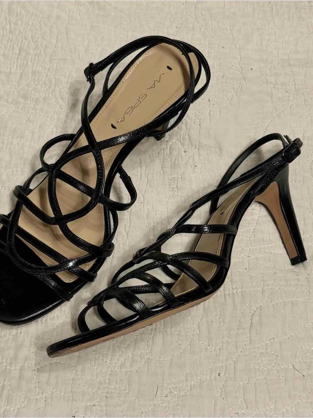 VIA SPIGA Genuine Leather Black Women's Strappy Heel Sz 8.5M